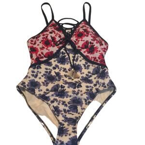 NWT Gibson Latimer one piece floral print lace up front swimsuit S